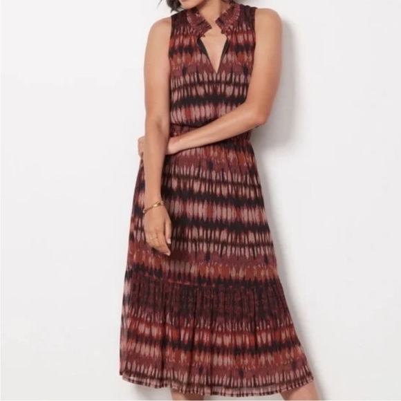 Evereve Dresses & Skirts - Evereve Gretta Midi Dress Mock Neck Tiered Pockets Brown Black Mesh Sz XL NEW